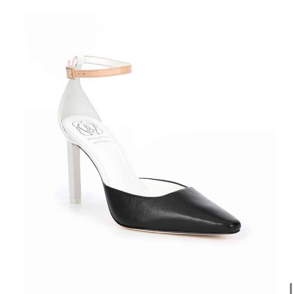 ANTONIO MELANI Black and Tan Ankle Strap Heels